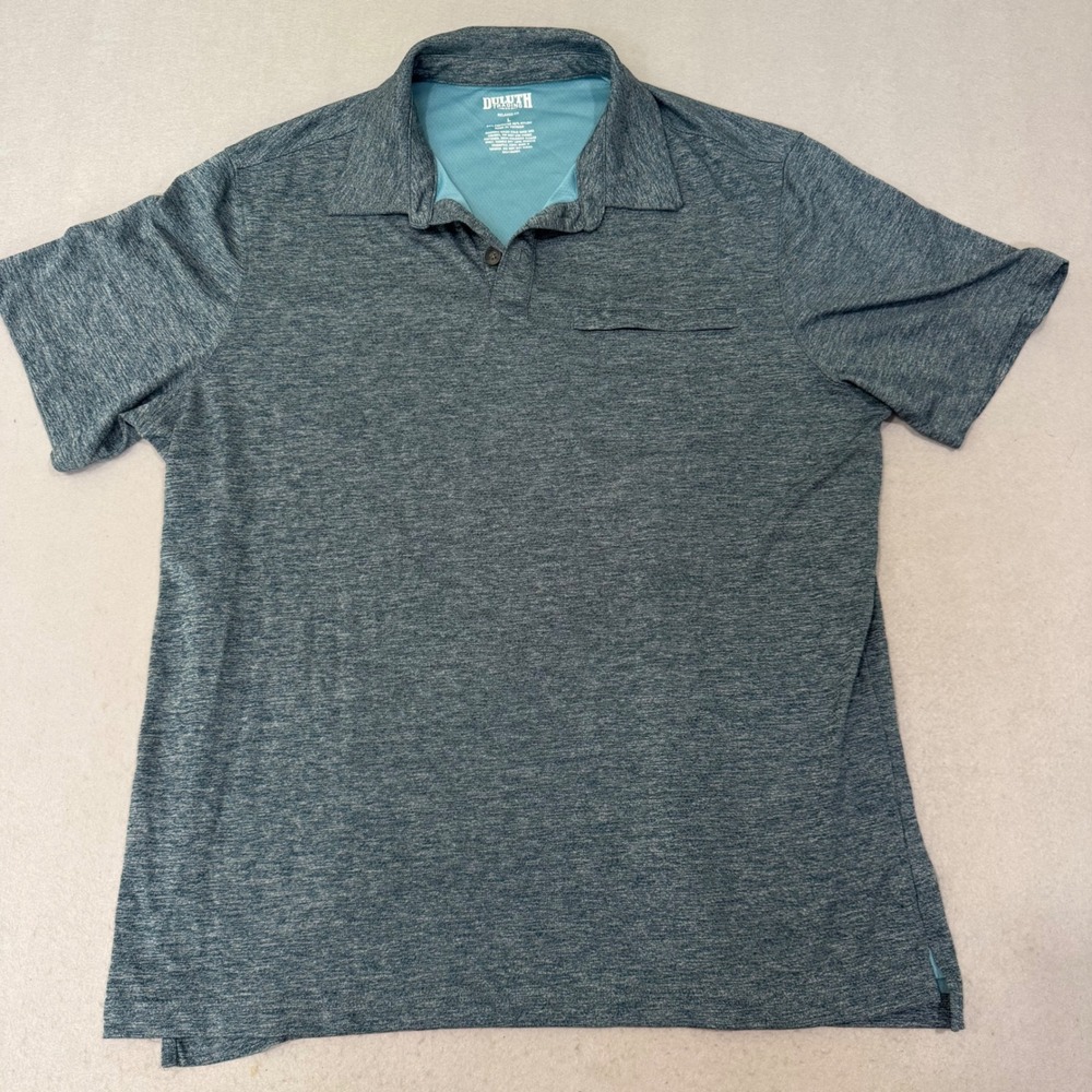 Duluth Trading Co Polo Shirt Mens Large Heathered Blue Relaxed Fit Pocket